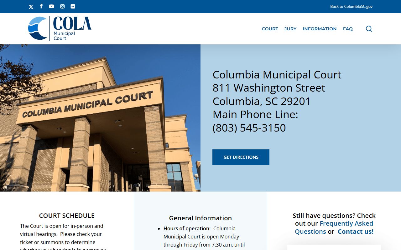 Columbia Municipal Court information page