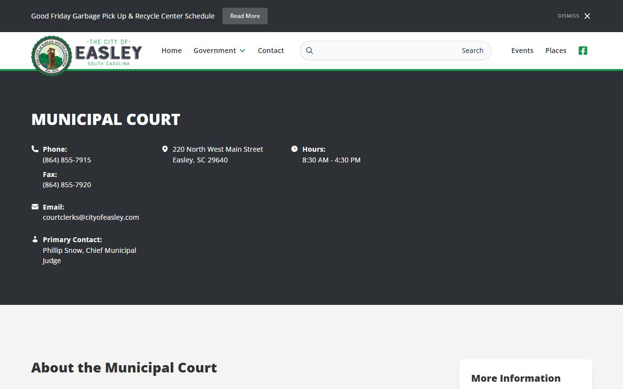 Easley Municipal Court official page