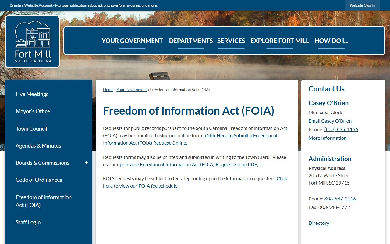 Fort Mill FOIA request page at fortmillsc.gov