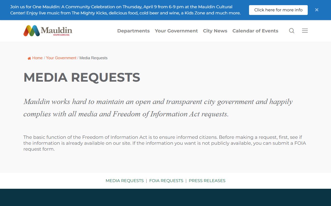 City of Mauldin FOIA and media records request page