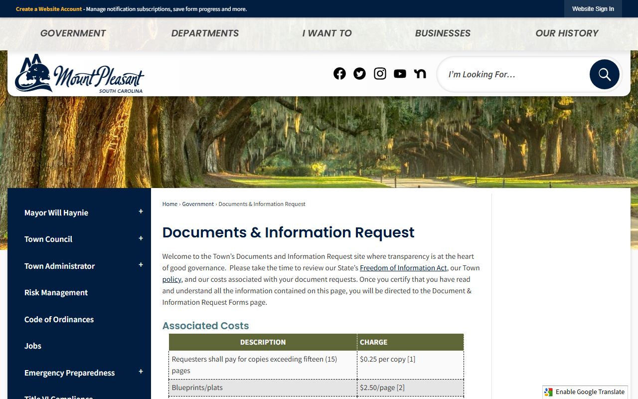 Mount Pleasant Town Clerk public records request process