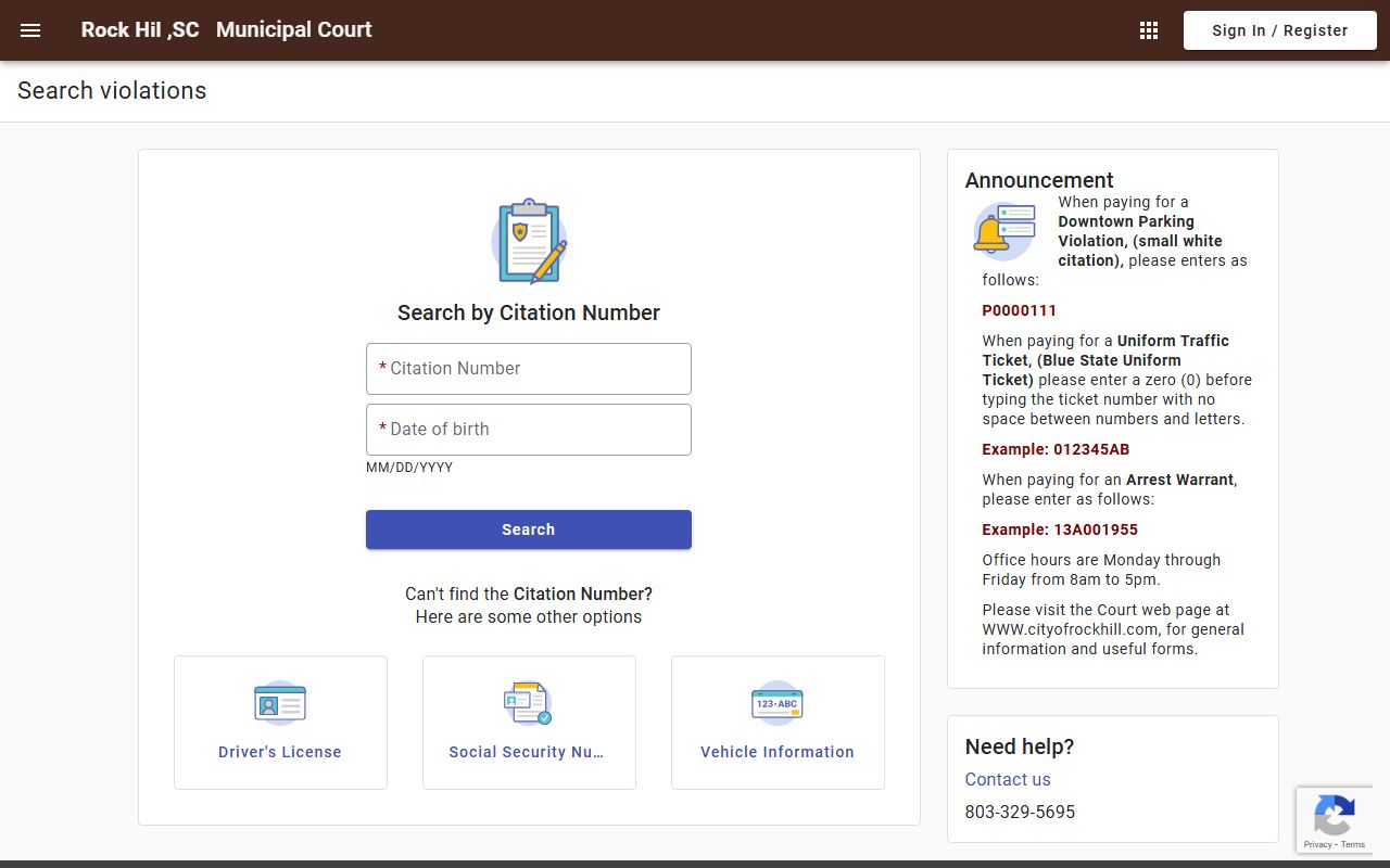 York County Public Index case search for Rock Hill records