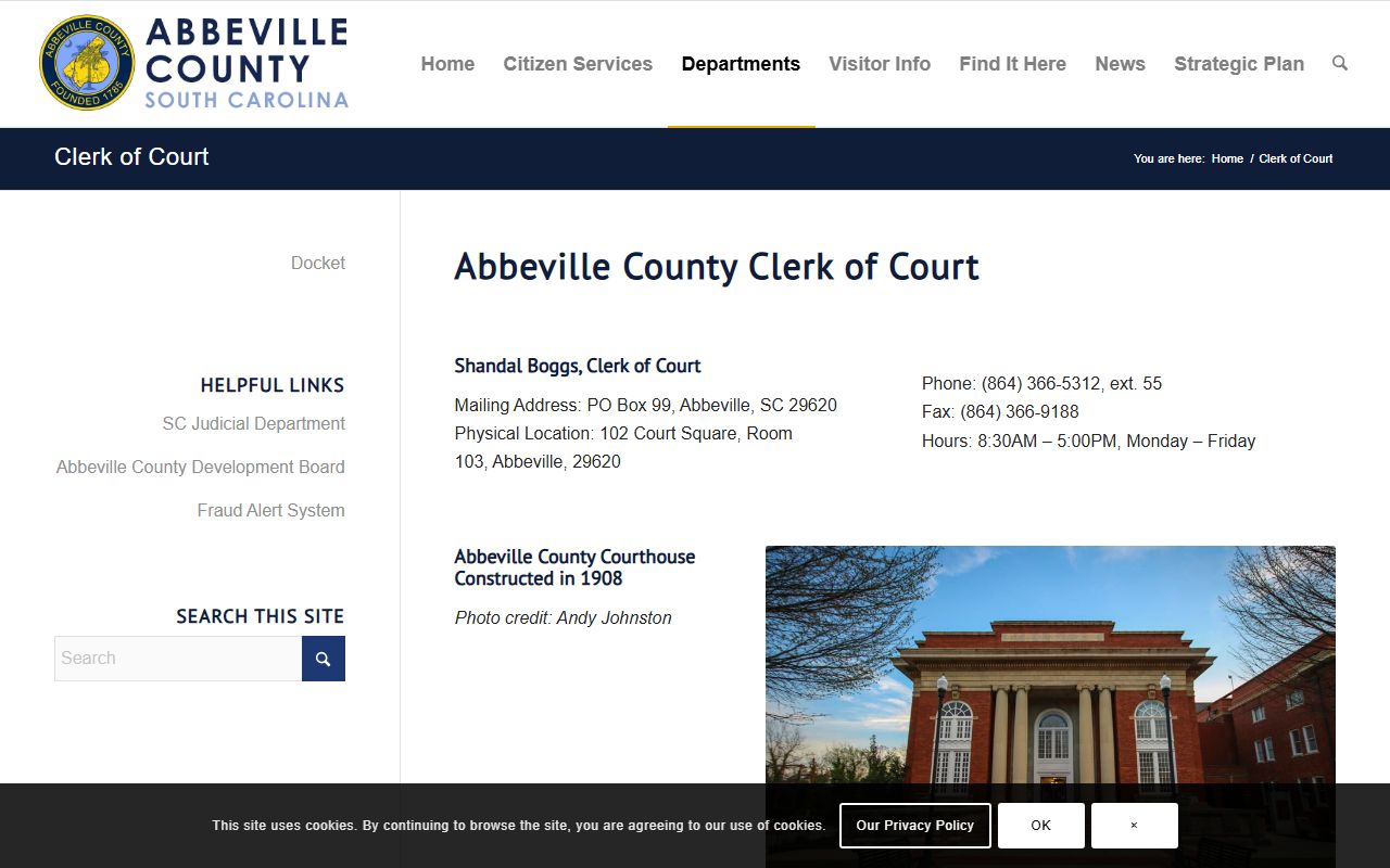 Abbeville County Clerk of Court website showing bankruptcy records access