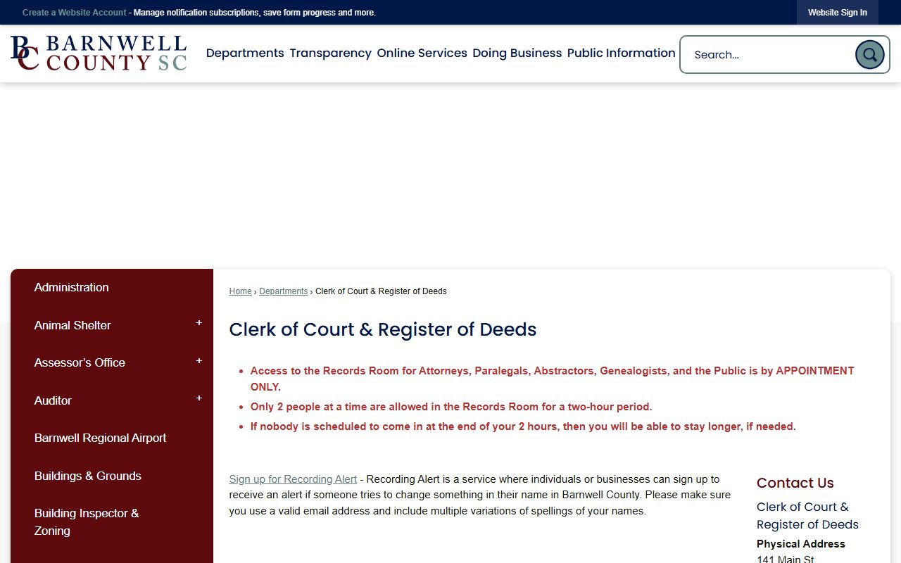Barnwell County bankruptcy records Clerk of Court and Register of Deeds office