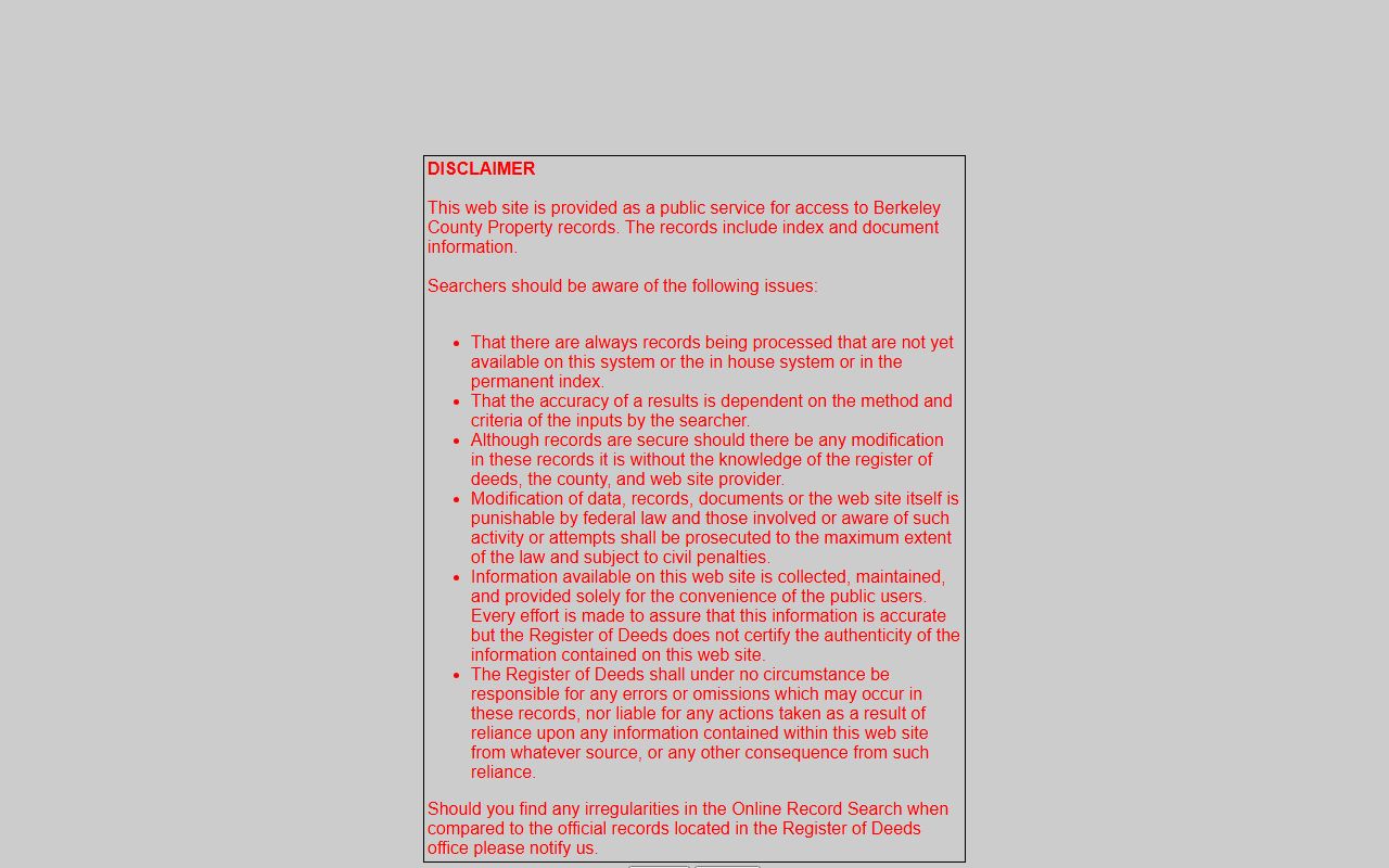 Berkeley County bankruptcy records Register of Deeds online deed search portal