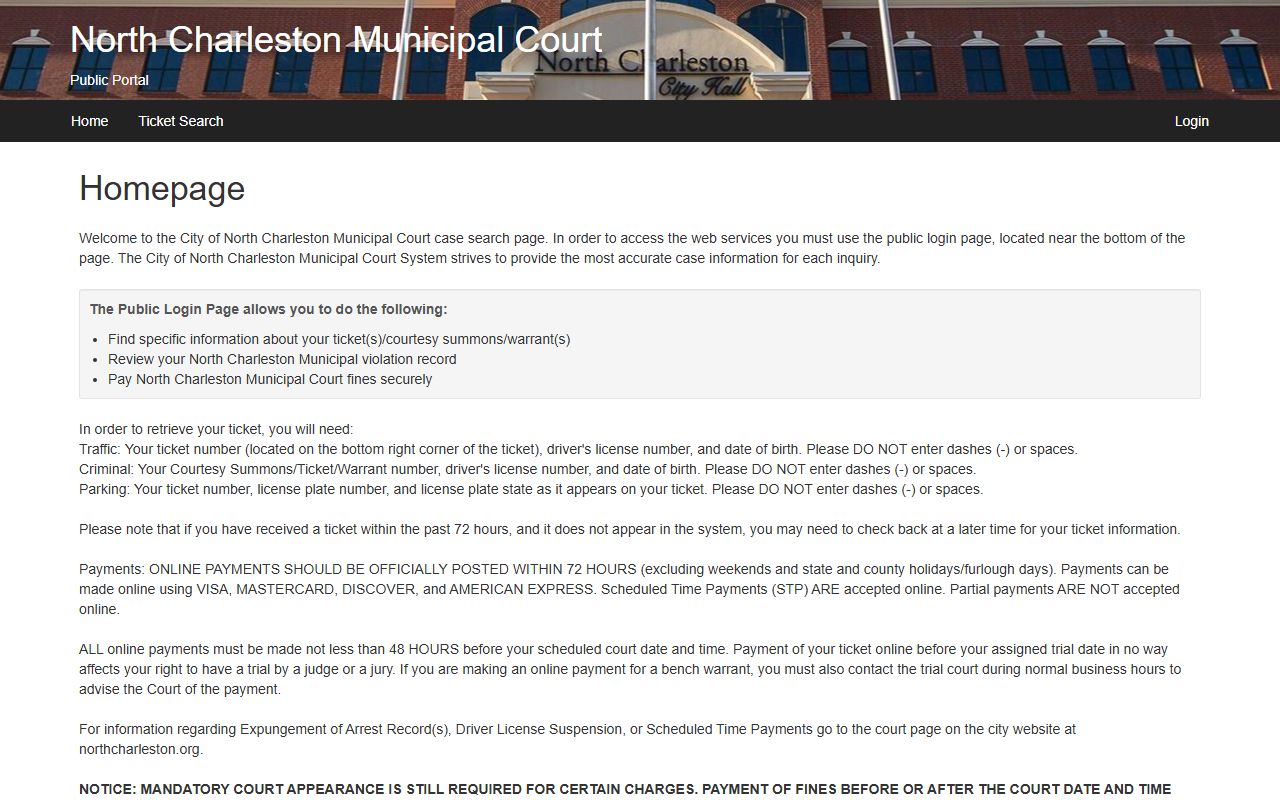 City of Charleston court and traffic ticket resources related to public records access