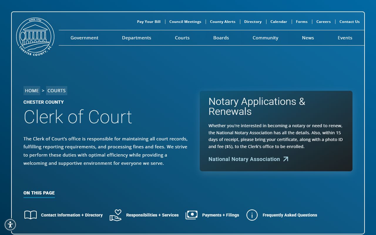 Chester County bankruptcy records Clerk of Court page with civil filing access