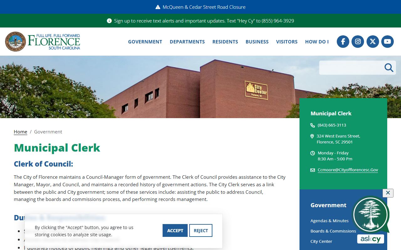 Florence County bankruptcy records municipal clerk city of Florence