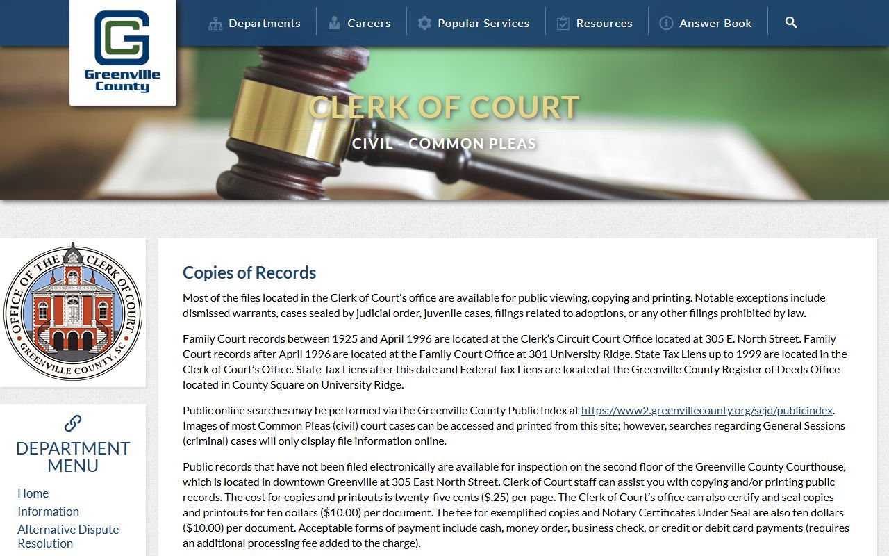 Greenville County bankruptcy records clerk of court