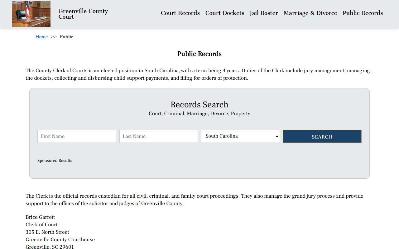 Greenville County bankruptcy records public records page