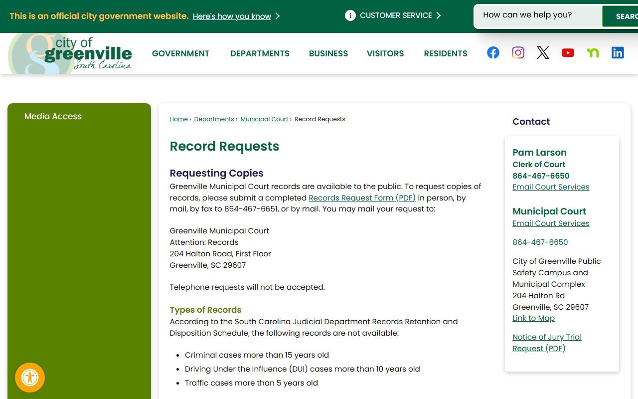 Greenville County bankruptcy records city record requests