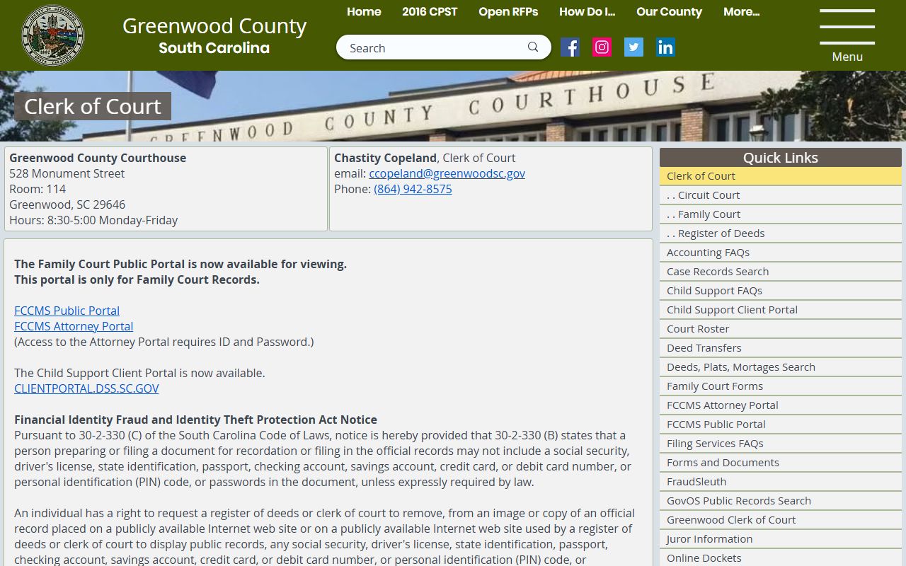 Greenwood County bankruptcy records clerk of court