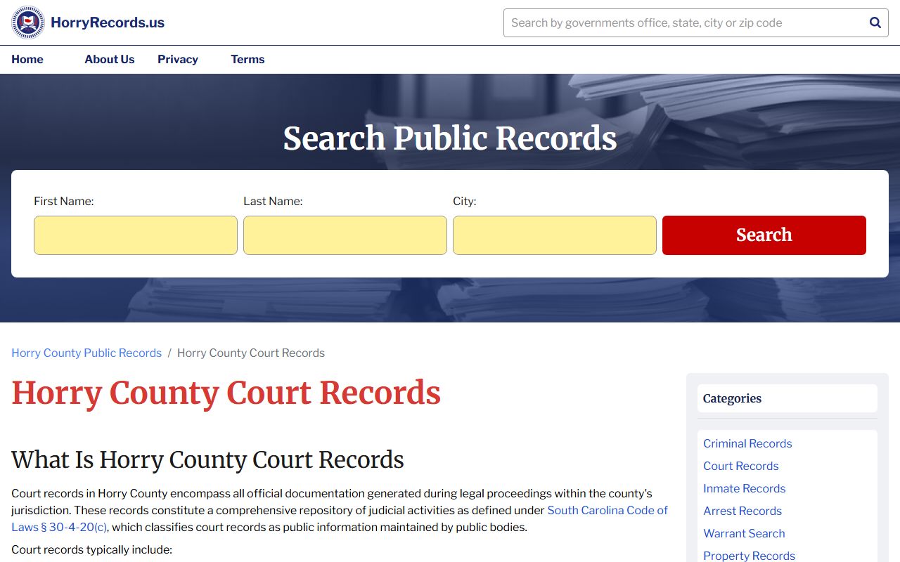 Horry County court records search for Horry County bankruptcy records