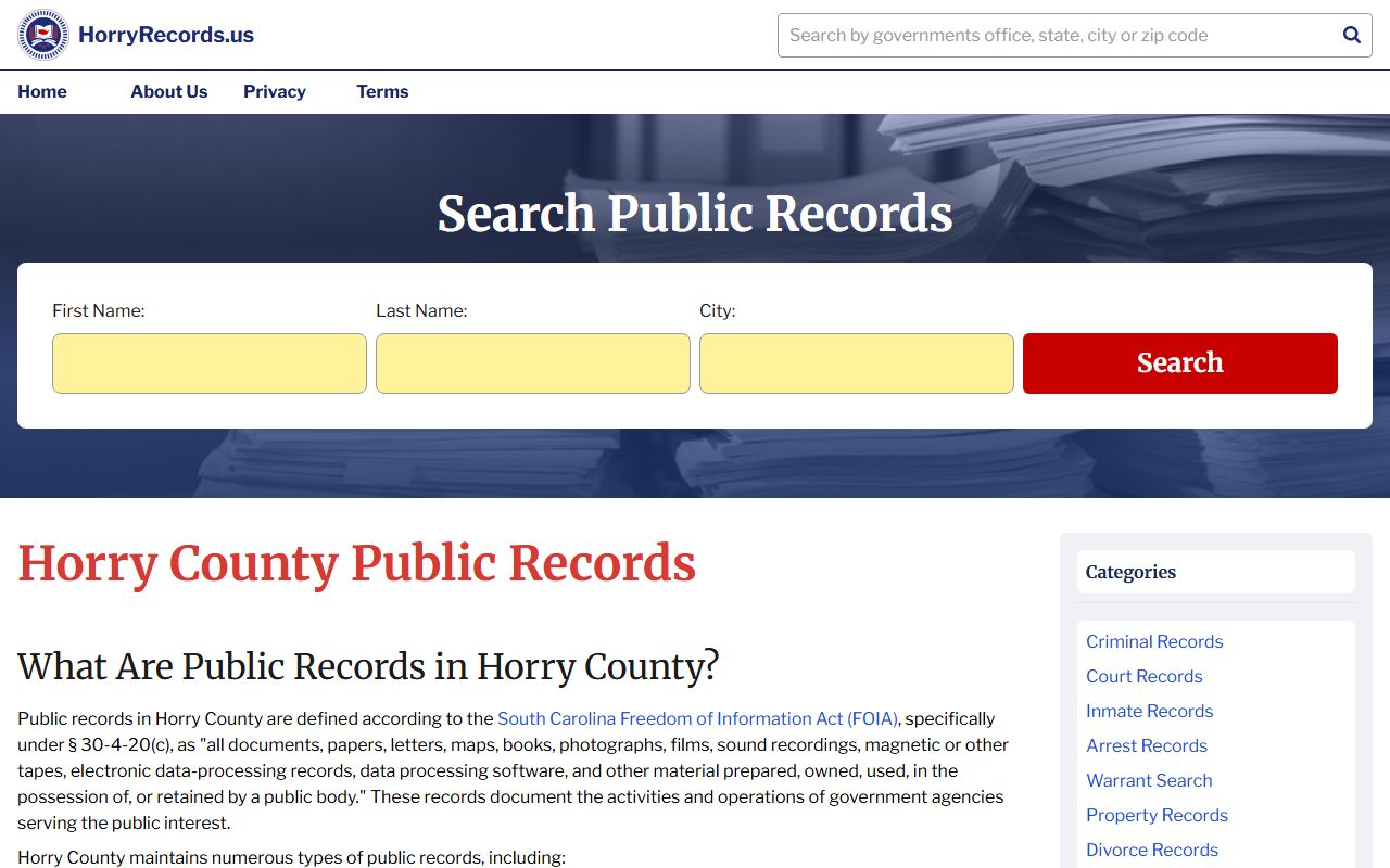 Horry County Register of Deeds site for Horry County bankruptcy records