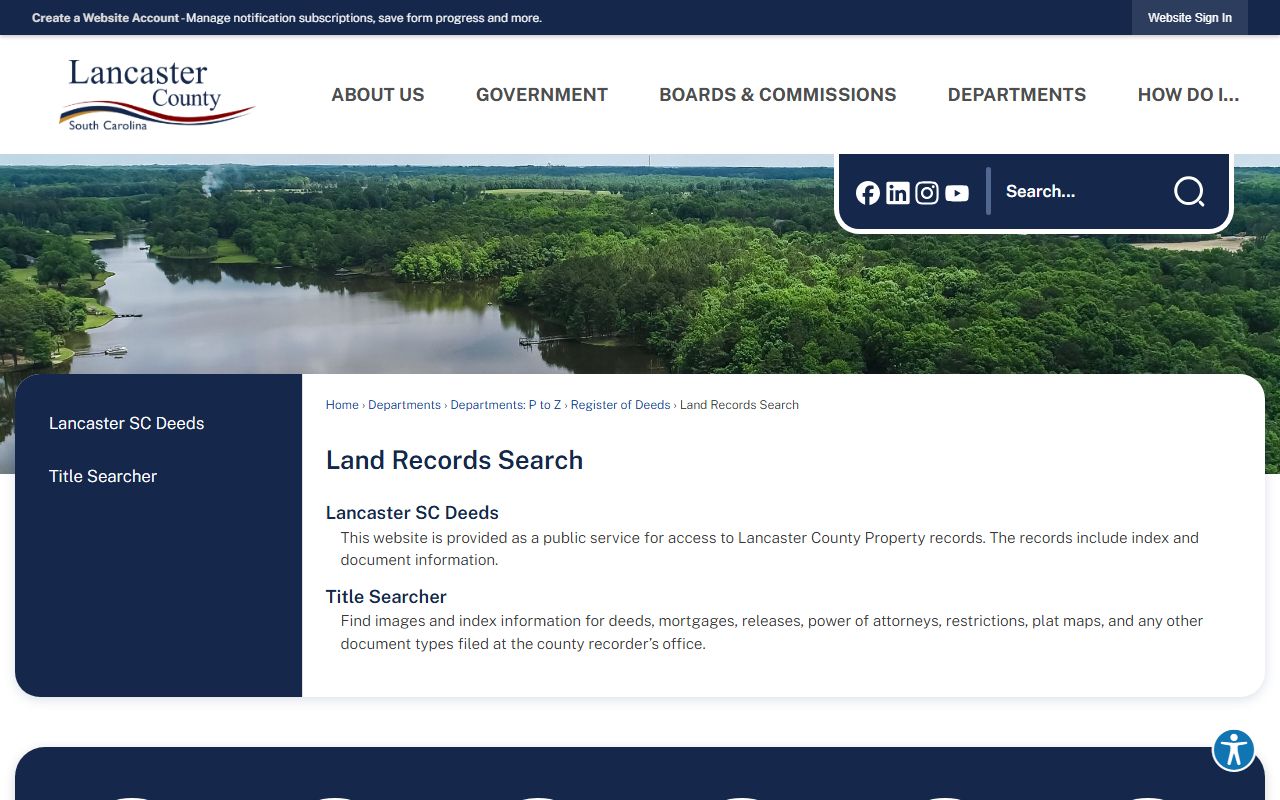 Lancaster County land records search page for Lancaster County bankruptcy records