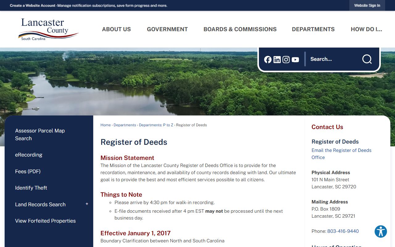 Lancaster County Register of Deeds information page for Lancaster County bankruptcy records