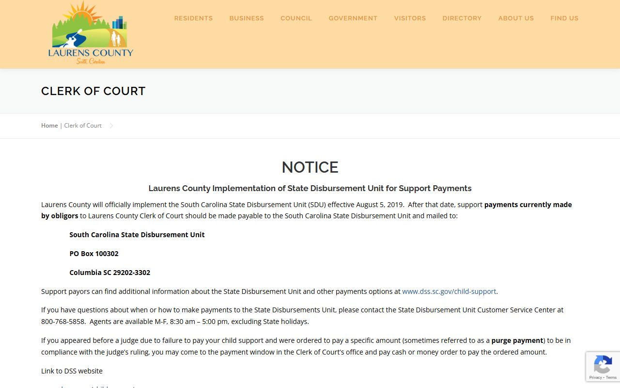 Laurens County Clerk of Court page for Laurens County bankruptcy records