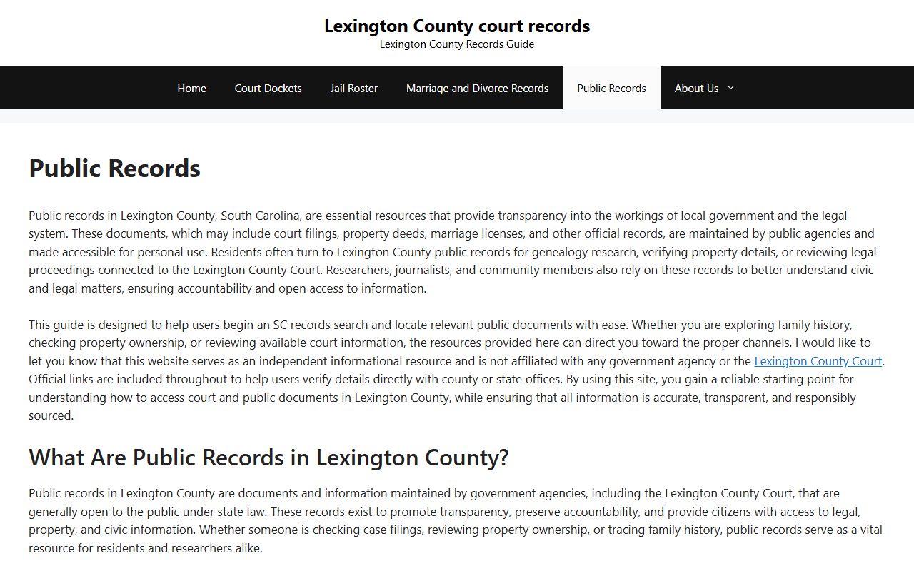 Lexington County public court records portal for Lexington County bankruptcy records