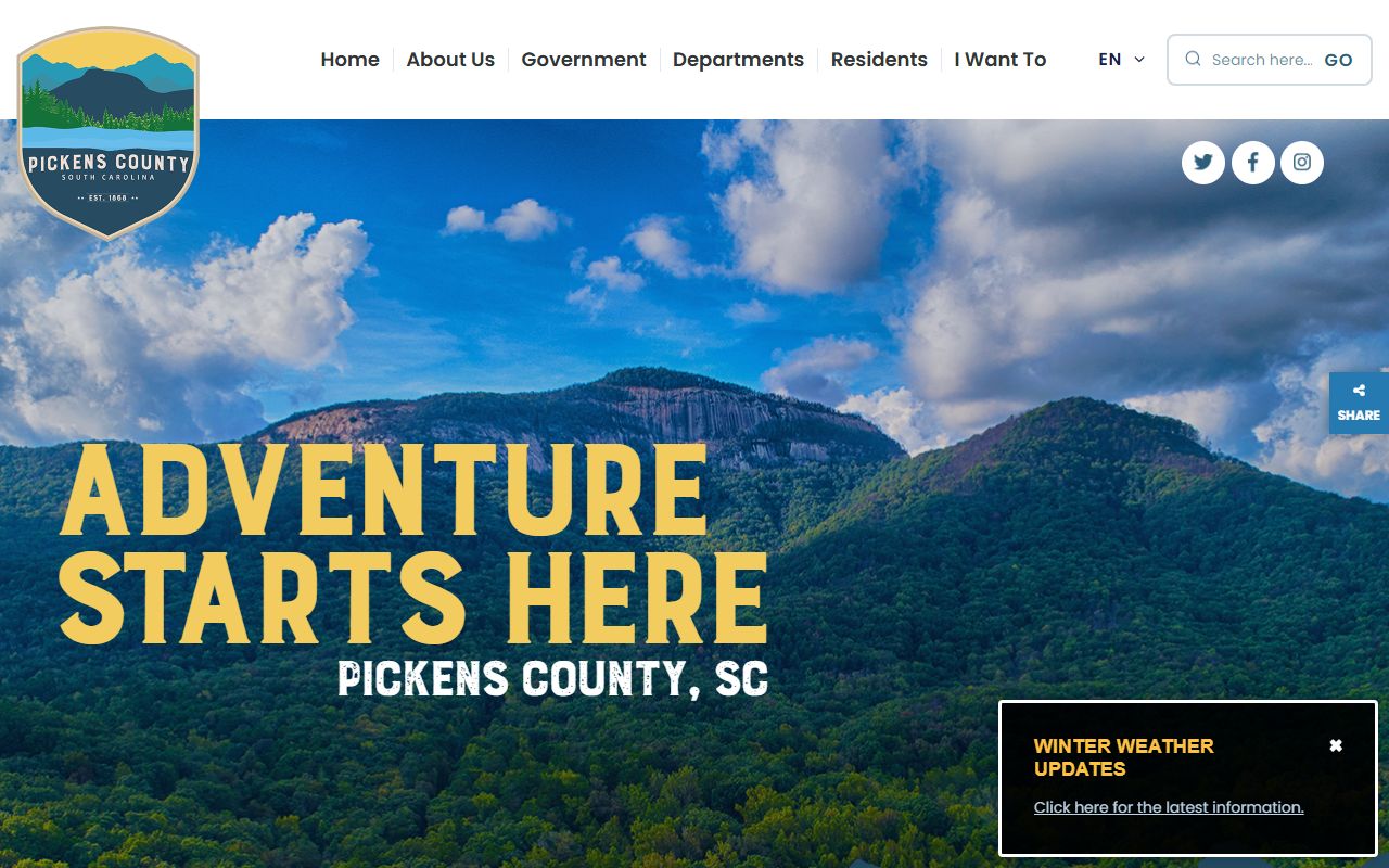 Pickens County official website showing Register of Deeds services and property records access for Pickens County