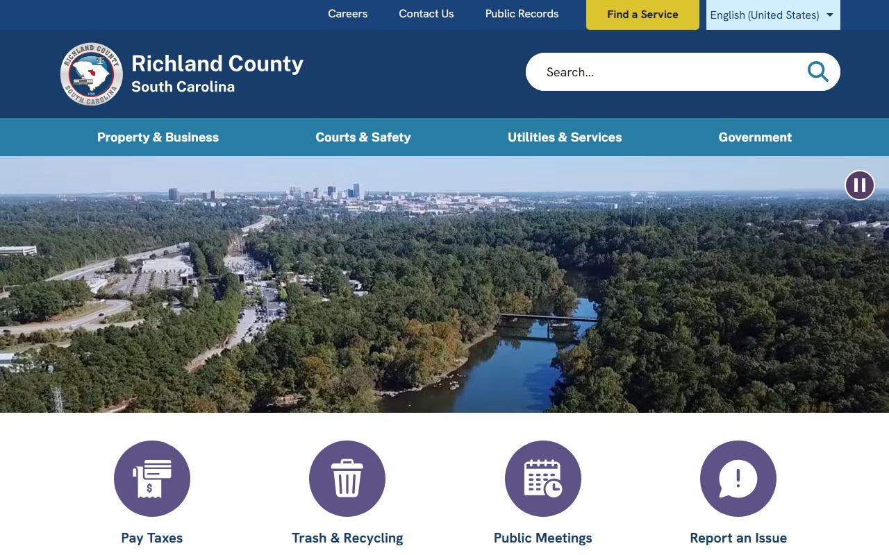 Richland County government website showing Register of Deeds and property records services in Columbia South Carolina