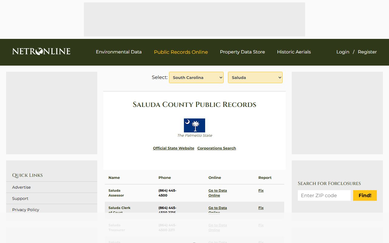 SC Judicial Public Index for Saluda County showing circuit court and family court case search tools