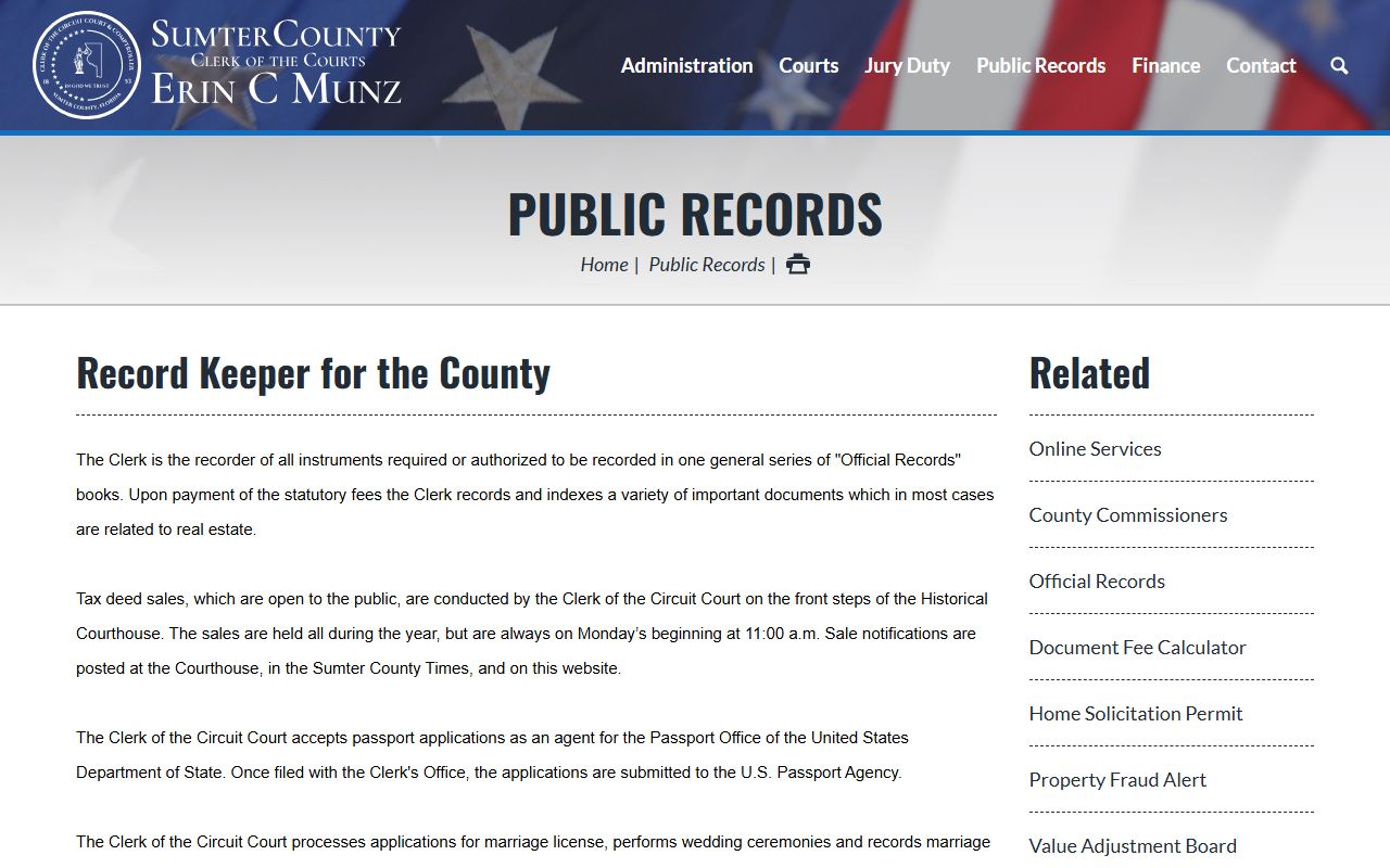 Sumter County public records portal at sumterclerk.com