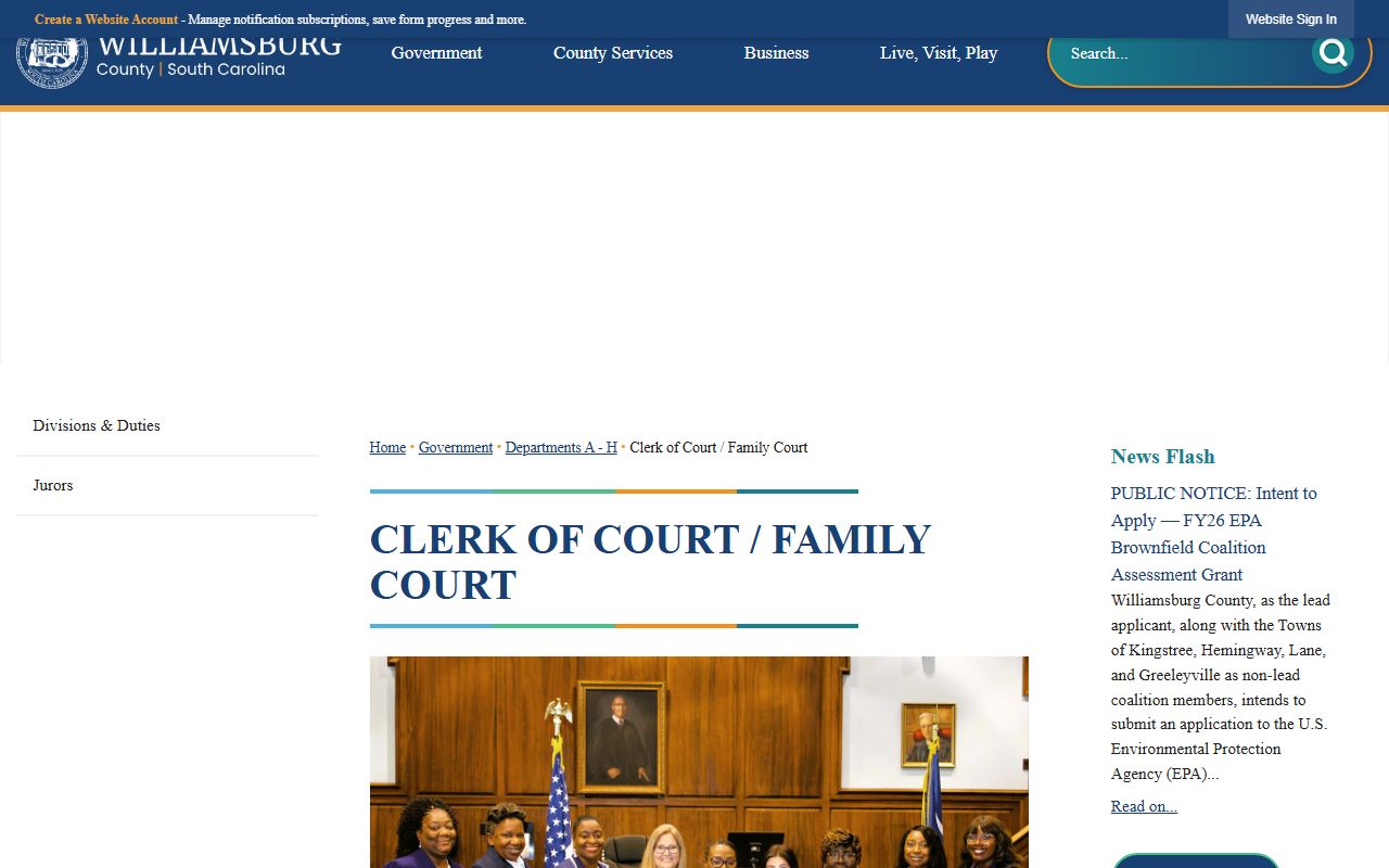Williamsburg County Clerk of Court website for bankruptcy and property records research