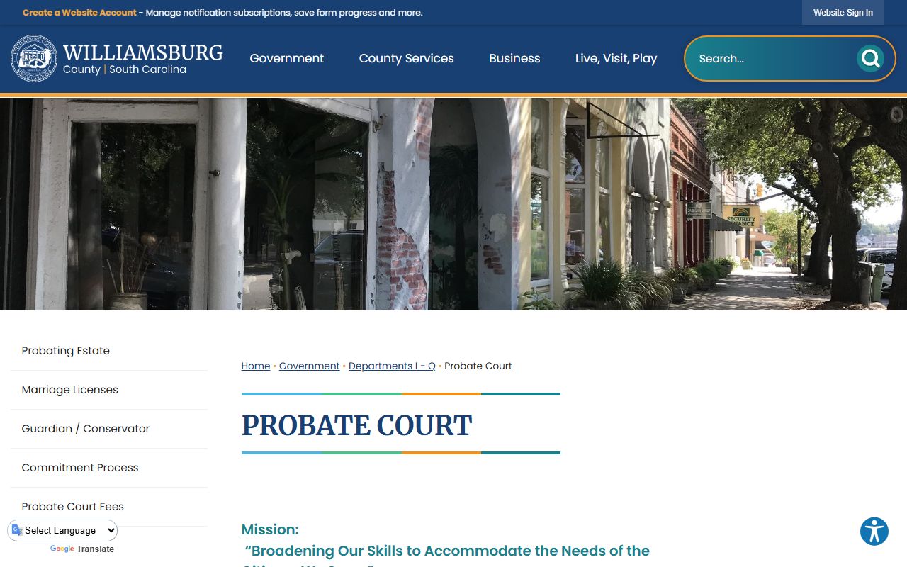 Williamsburg County FOIA and Probate Court records page for public records requests