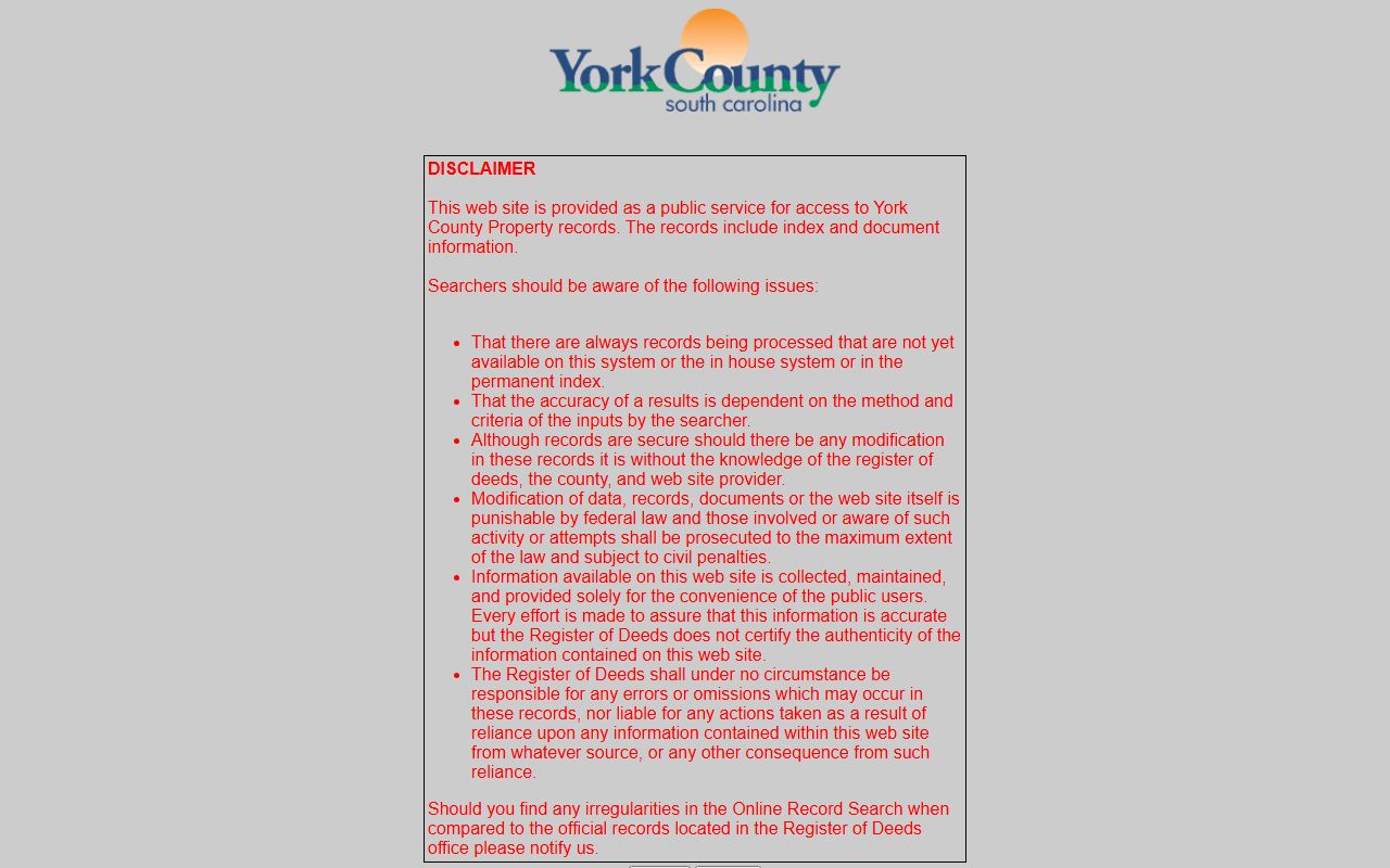 York County Register of Deeds online search portal for historical land records research